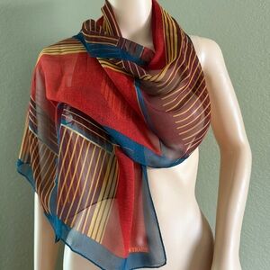 Ellen Tracy Elegant Striped Scarf in Red and Blue